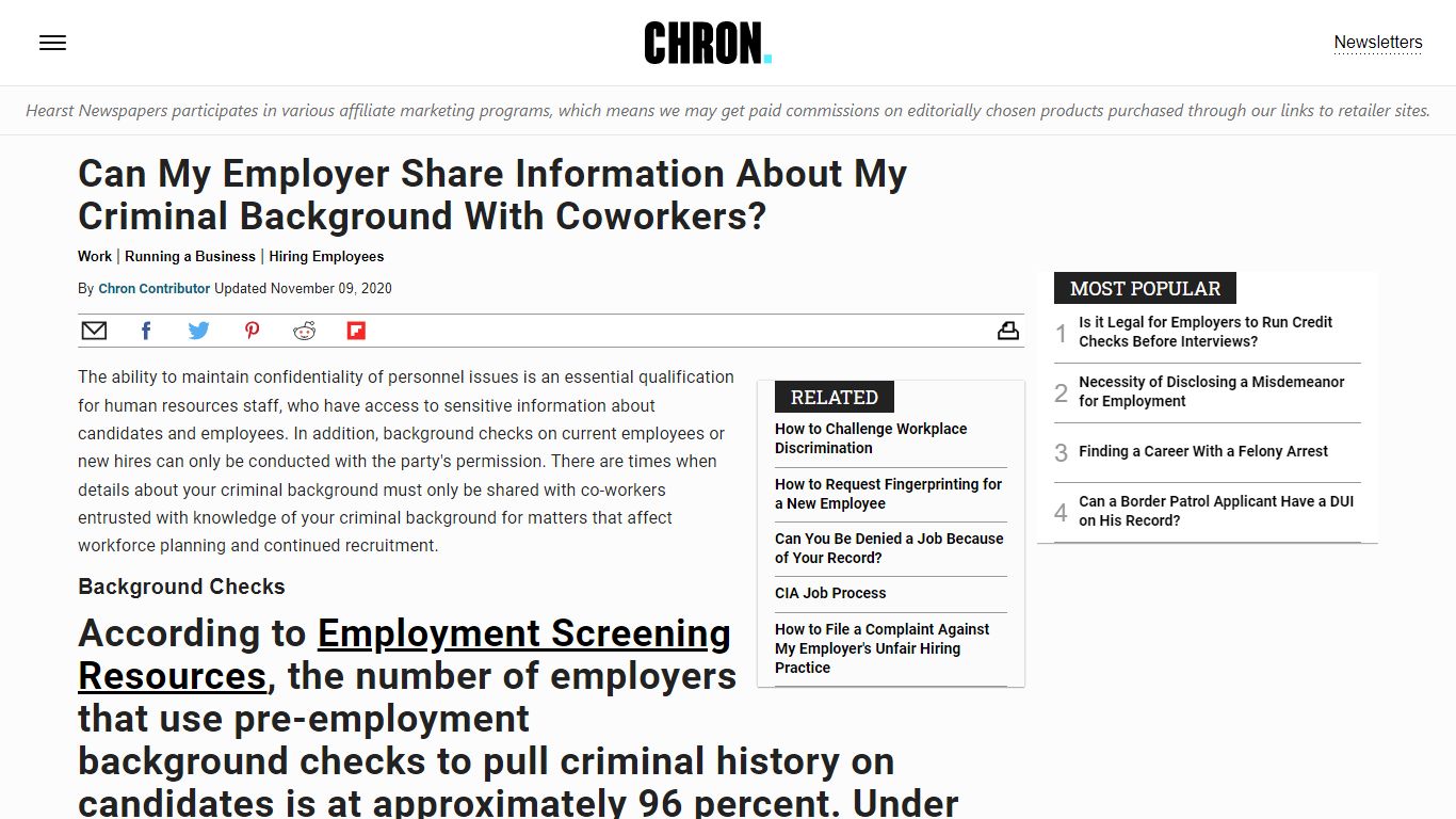 Can My Employer Share Information About My Criminal Background ... - Chron